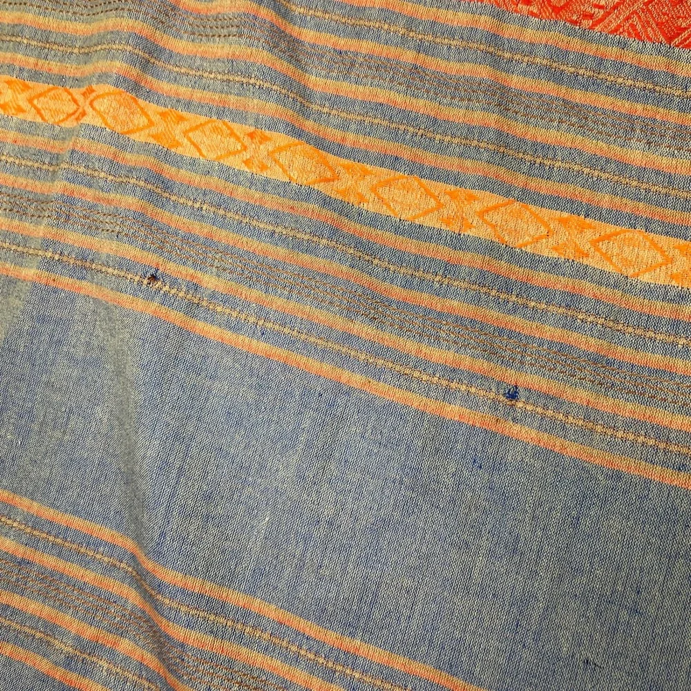XL PASHMINA 100% Cashmere Scarf Fringe Shawl Southwestern Blue Orange GUC 27x66